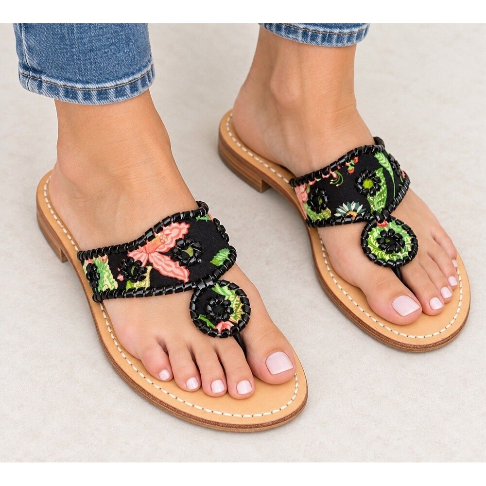Jack Rogers Navajo Sandal Floral Print Whipstitch Thong Flat Women’s Size 10